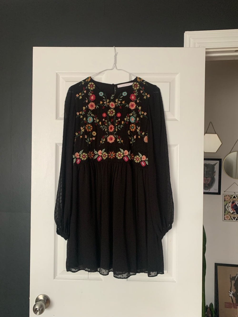 Zara Black Embroidered Floral Midi Dress